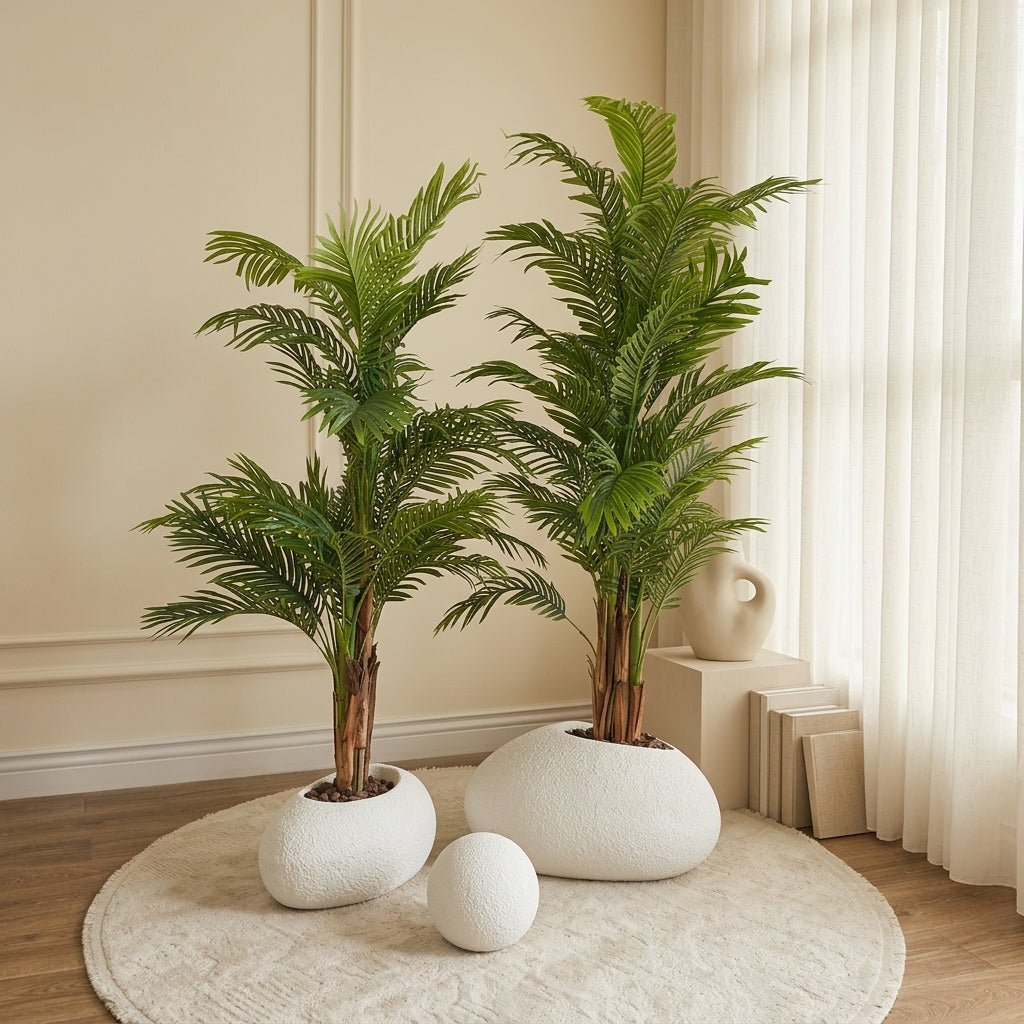 Organic Oasis 3-Piece Set: Palms in Pebble Planters - Green Haven
