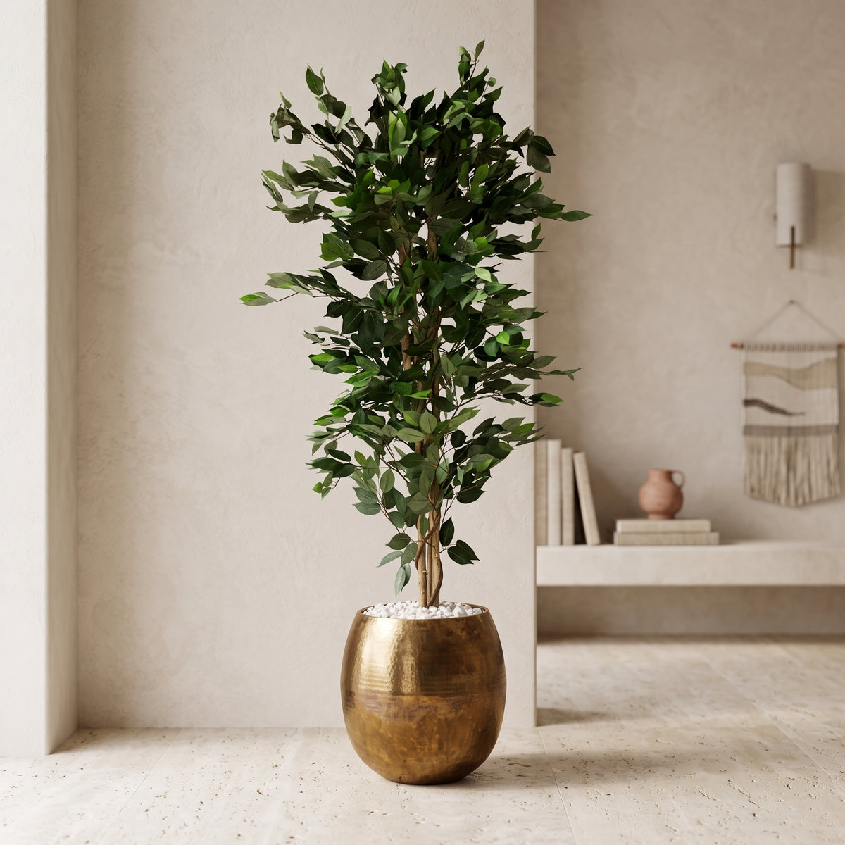 Elegant Ficus in Textured Metallic Rounded Planter - Green Haven