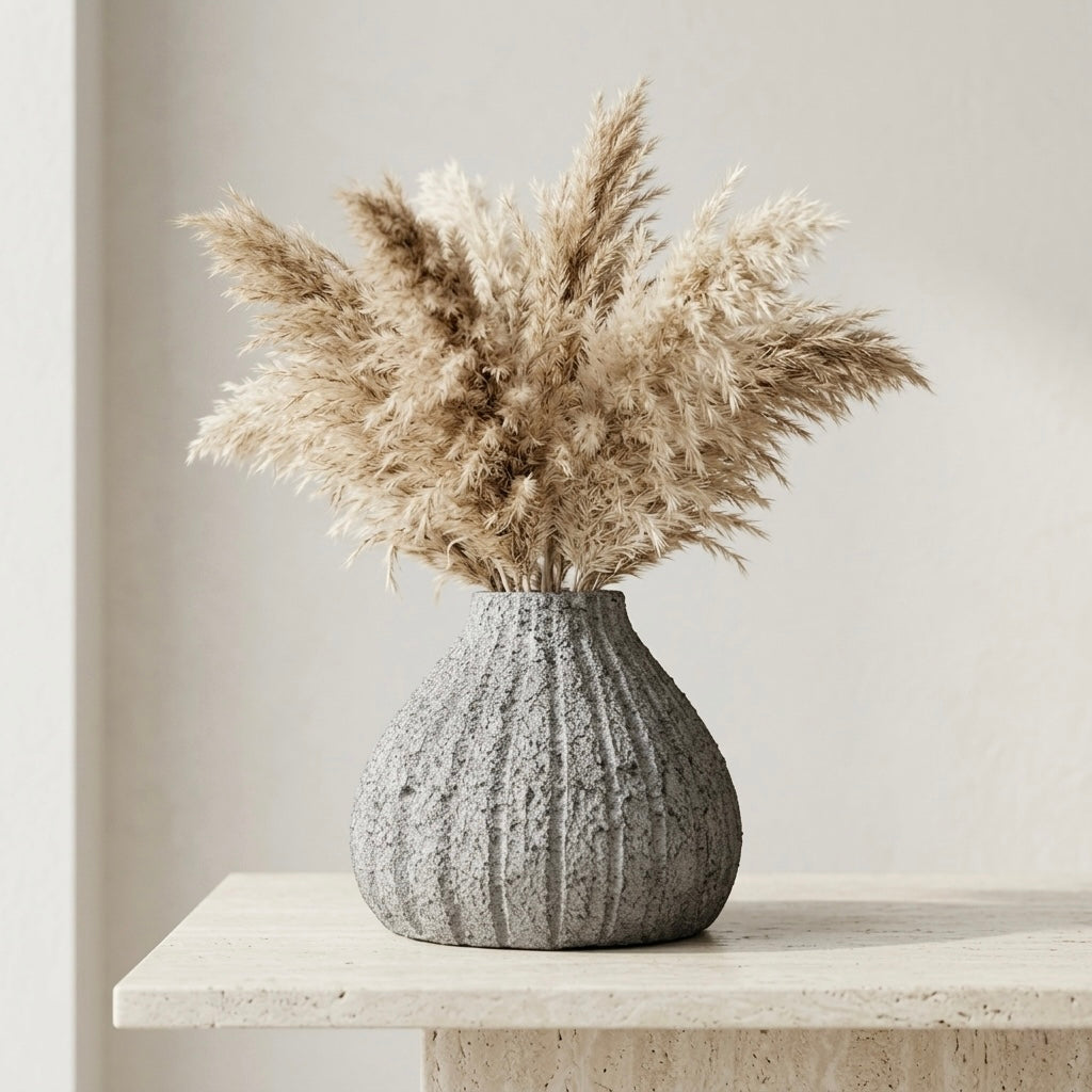 Ribbed Stone Vase – Green Haven